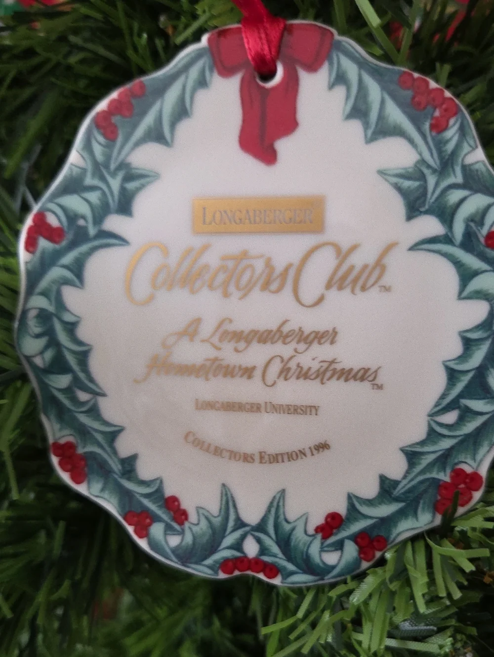 *1996* Longaberger Collector's Club HOMETOWN CHRISTMAS  Ornament